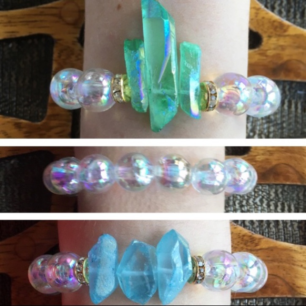 Bubble and Aura Quartz Elastic Bracelets Lot of 3